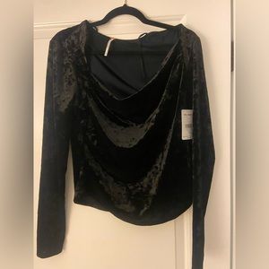 Free People Velvet cowl-neck long sleeve top Size M